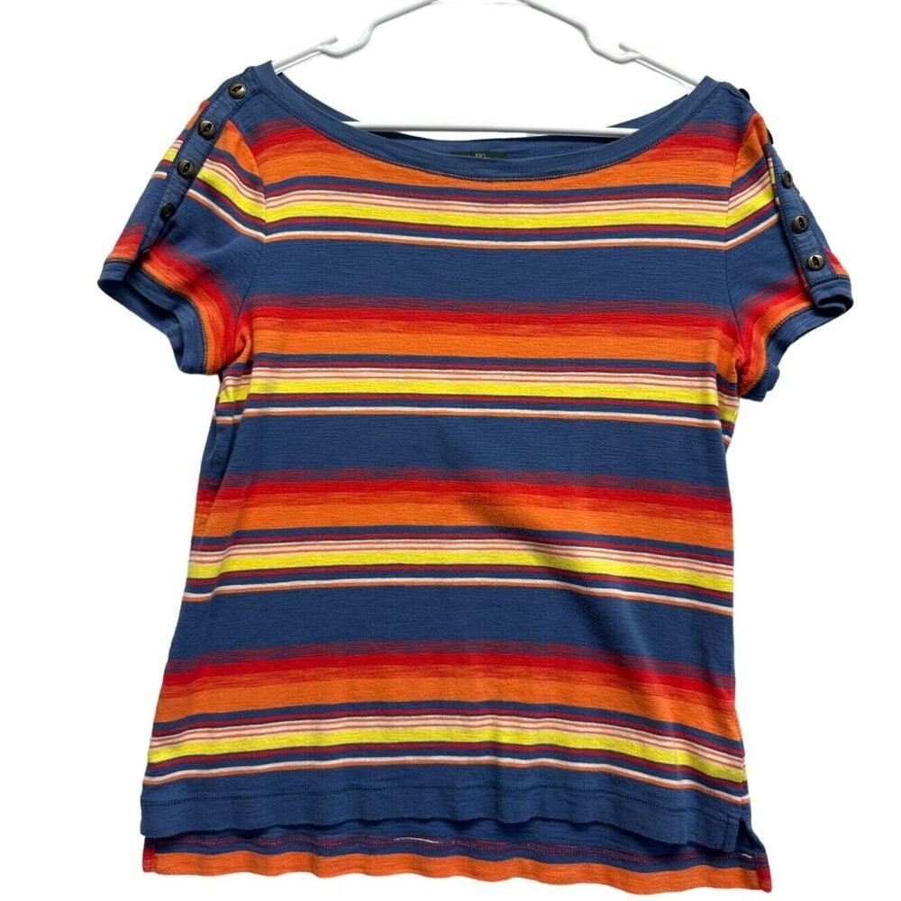 Lauren Jeans Co Ralph Lauren Rainbow T Shirt Boat Neck Size L EUC Pride